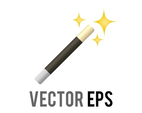 Vector black classic magic wand and white tips icon with golden sparkling sta Stock Illustration