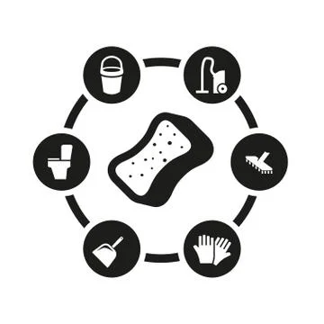 Vector black cleaning icon set Stock Illustration