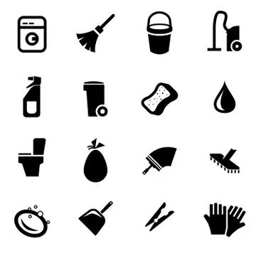 Vector black cleaning icon set Stock Illustration