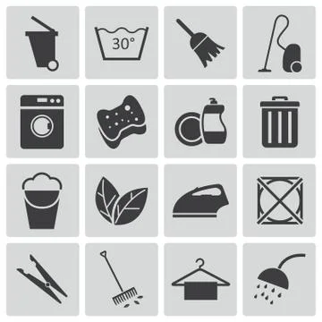 Vector black  cleaning icons set Illustrazione stock