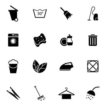 Vector black  cleaning icons set Stock Illustration