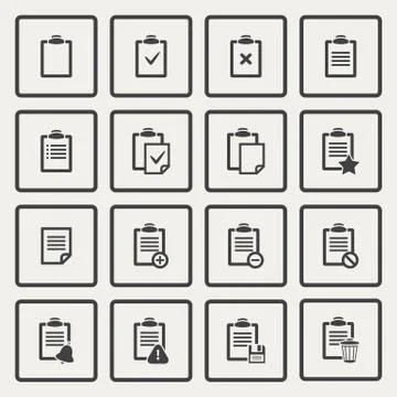Vector black Clipboard icons set Illustrazione stock