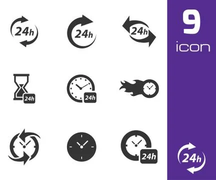 Vector black clock icons set Stock Illustration