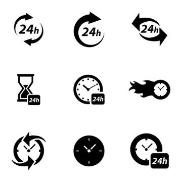 Vector black clock icons set Illustrazione stock