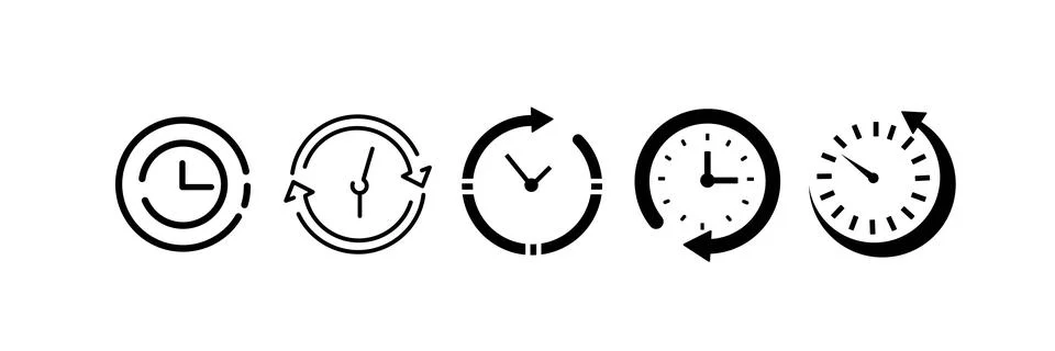 Vector black clocks icons in the gray squares Stock Illustration