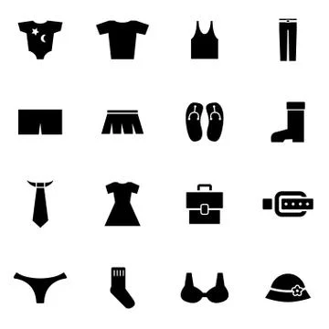 Vector black clothes icon set Illustrazione stock