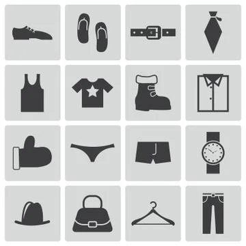 Vector Black  Clothes  Icons Set Illustrazione stock