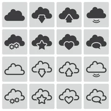 Vector Black  Clouds Icons Set Stock Illustration