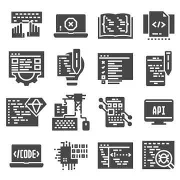 Vector black Code, programming icon set Stock Illustration