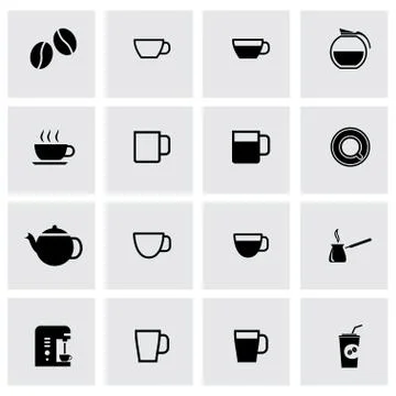 Vector black coffee icon set Illustrazione stock