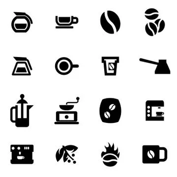 Vector black coffee icon set Stock Illustration