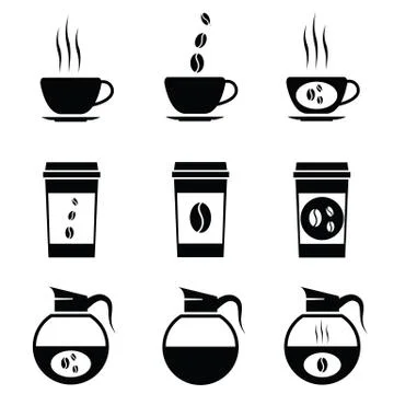 Vector black coffee icons set Stockillustratie
