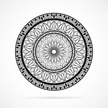 Vector Black Color Mandala over white Stock Illustration