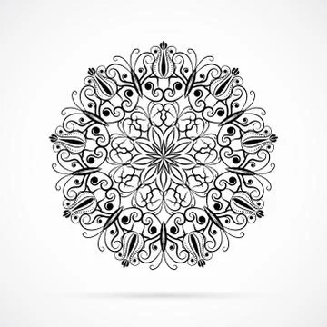 Vector Black Color Mandala over white Stock Illustration