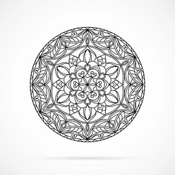 Vector Black Color Mandala over white Stock Illustration