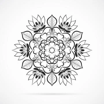 Vector Black Color Mandala over white Stock Illustration