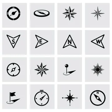 Vector black compass icon set Stock Illustration