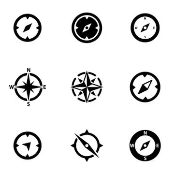 Vector black compass icon set Stock Illustration