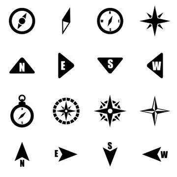 Vector black compass icon set Stock Illustration