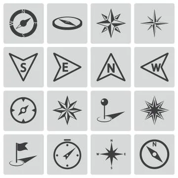 Vector Black Compass Icons Set Stock Illustration