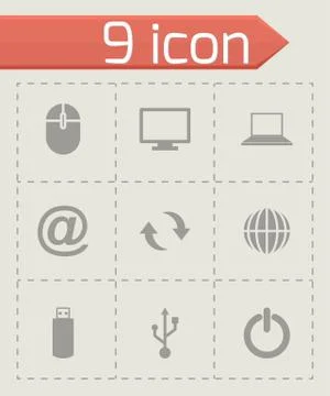 Vector black computer icon set Stock Illustration
