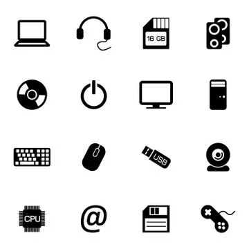 Vector black  computer icons set Stock Illustration