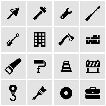Vector black construction icon set Stock Illustration