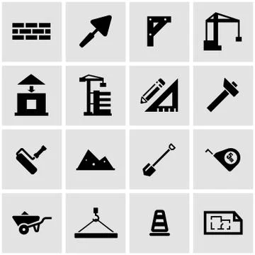 Vector black construction icon set Stock Illustration