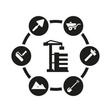Vector black construction icon set Stock Illustration