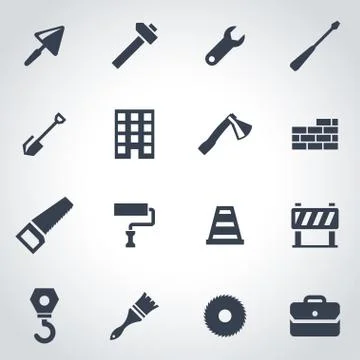 Vector black construction icon set Stock Illustration