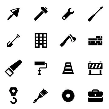 Vector black construction icon set Stock Illustration