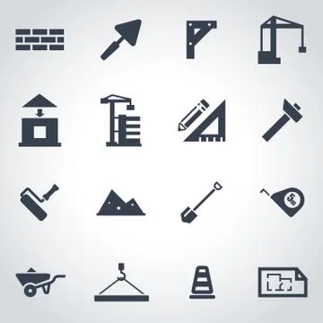 Vector black construction icon set Stock Illustration