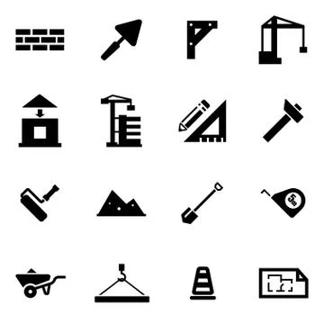 Vector black construction icon set Stock Illustration