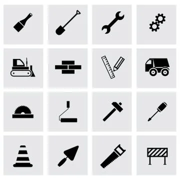 Vector black construction icons set Stock Illustration