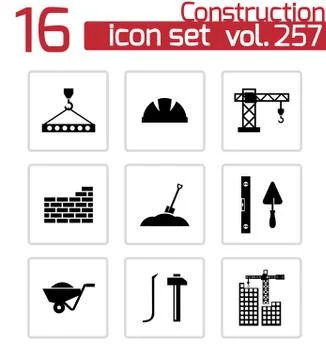 Vector black construction icons set Stock Illustration