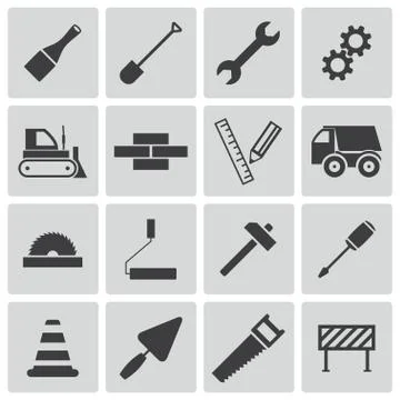 Vector Black Construction Icons Set Stock Illustration