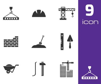 Vector black construction icons set Stock Illustration