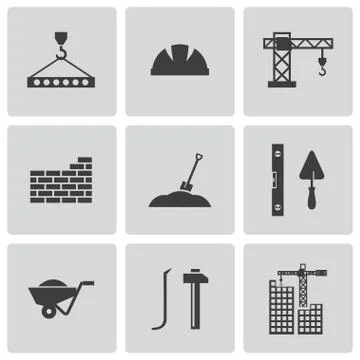 Vector black construction icons set Stock Illustration
