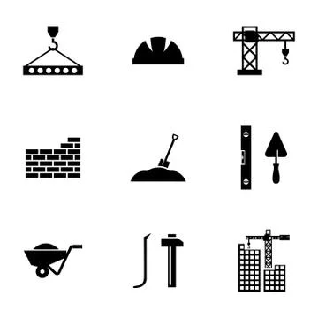 Vector black construction icons set Stock Illustration