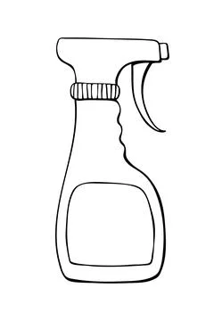 Vector black contour of sprayer, plastic bottle pulverizer in doodle style. C Stock Illustration