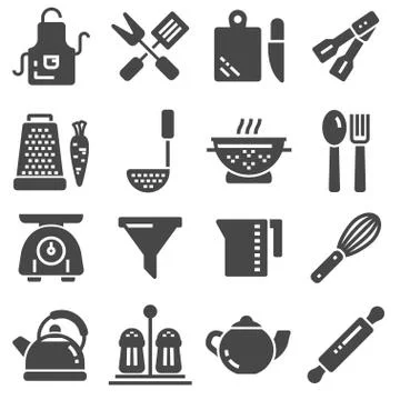 Vector black Cooking and kitchen icons set Stock Illustration