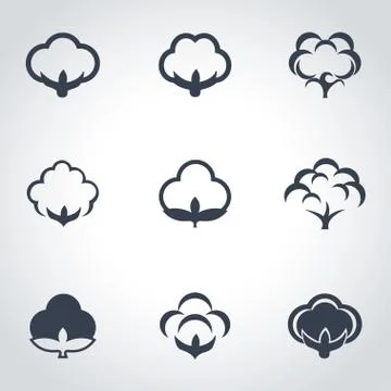 Vector black cotton icon set Stock Illustration