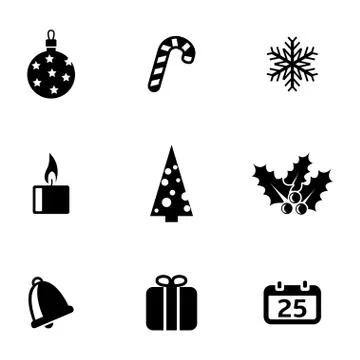 Vector black cristmas icons set Stock Illustration