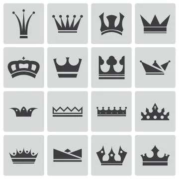 Vector Black  Crown Icons Set Stock Illustration