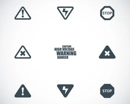 Vector black danger icons set Illustrazione stock