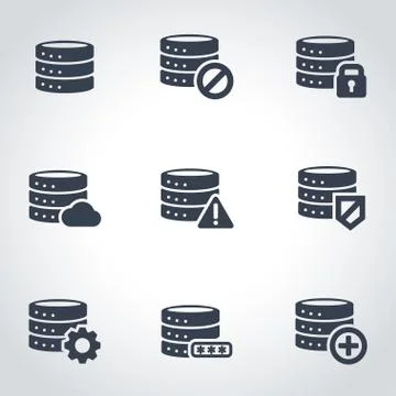 Vector black database icon set Stock Illustration