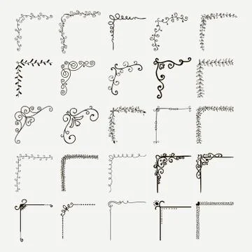 Vector Black Decorative Hand Drawn Outlined Corners Stock Illustration