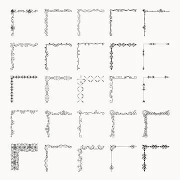 Vector Black Decorative Hand Drawn Outlined Corners Stock Illustration