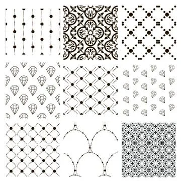 Vector Black Decorative Seamless Patterns Set Stock Illustration