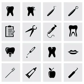 Vector black dental icon set Stock Illustration